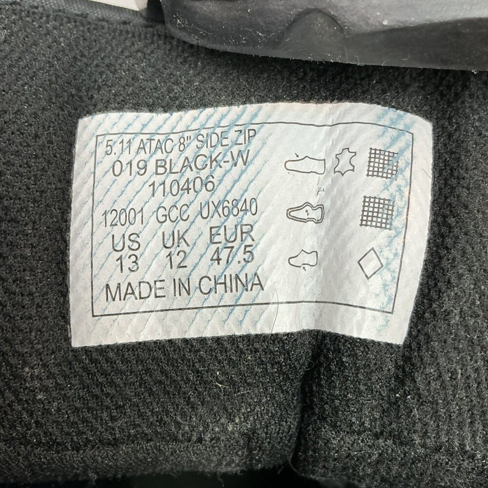 5.11 Tactical Series ATAC 8" Side Zip Combat Boots Mens 13 Leather Nylon Black - Picture 12 of 14